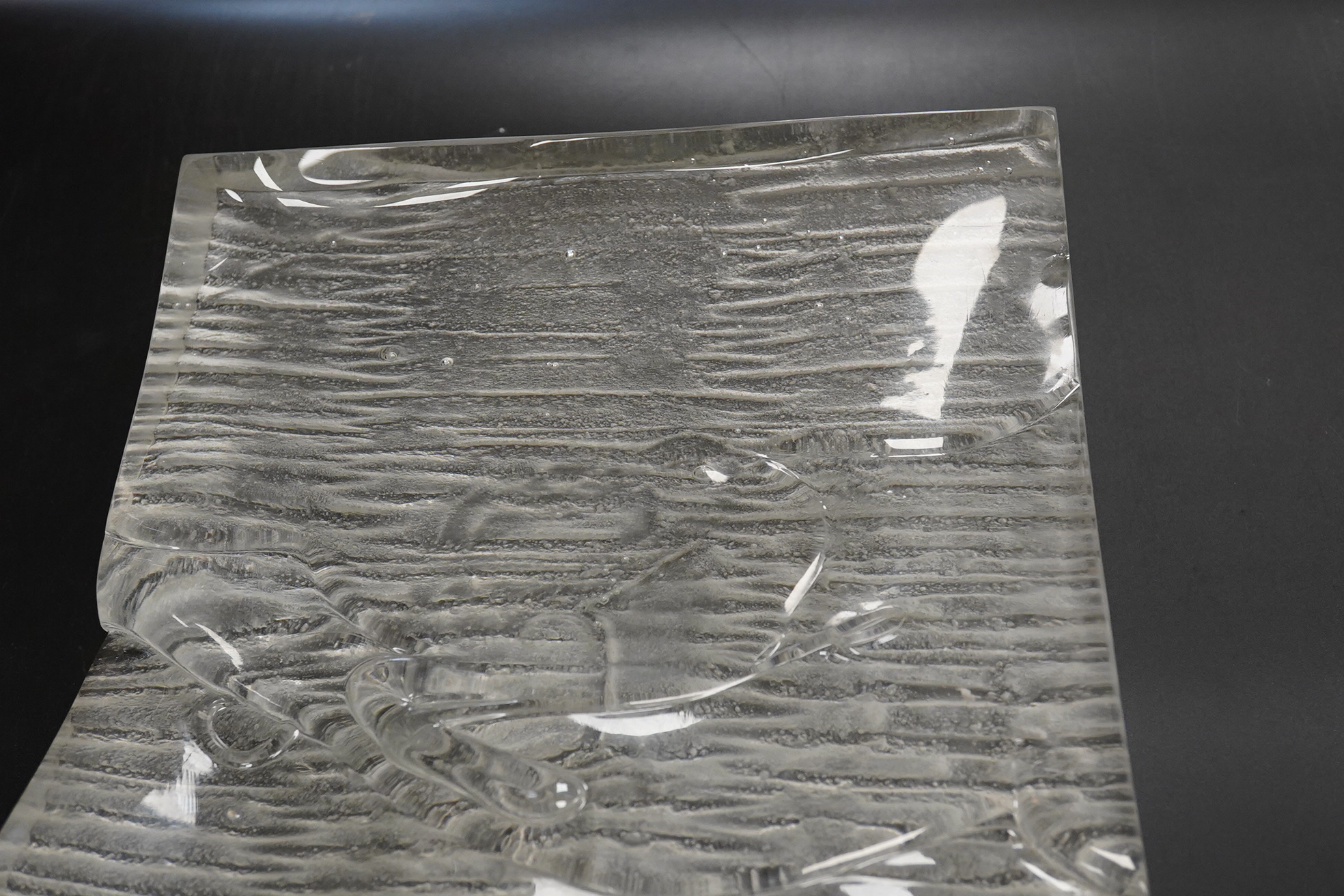 A Mary Canny sculpted Darlington crystal hand sandblasted wicker patterned sculpture, 41cm wide x 20.5cm wide